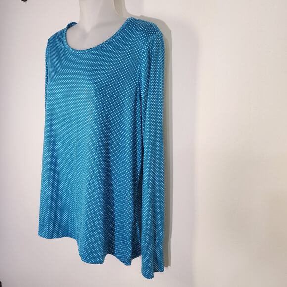 Lands' End Women's Top XLP 18 Polka Dot Teal Blue Long Sleeve Crew Neck Stretch - Picture 5 of 9